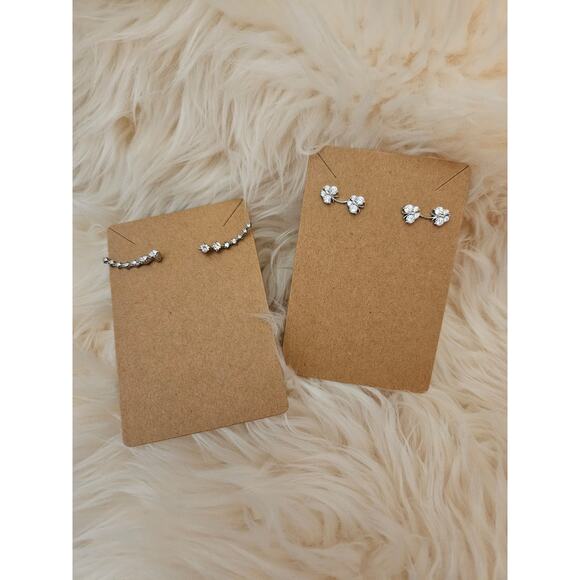 NEW Silver Crystal Rhinestone Ear Crawler Climber Fashion Earrings, 2 Pairs - Picture 1 of 6